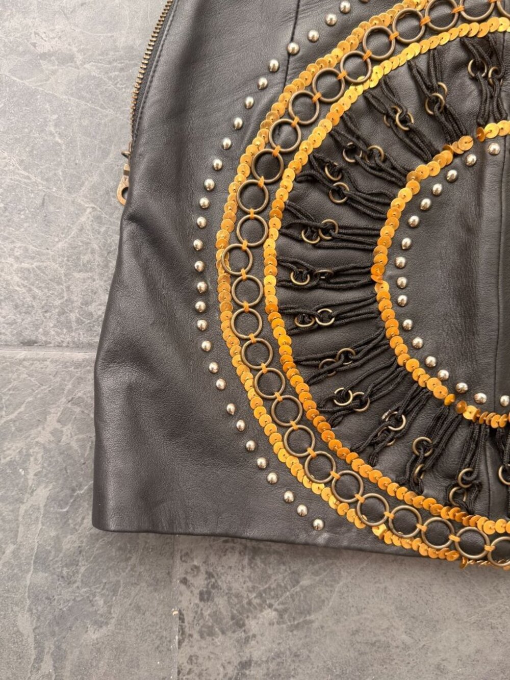 leather mini skirt embellished nasty gal XS gold sequin boho western - Picture 2 of 11